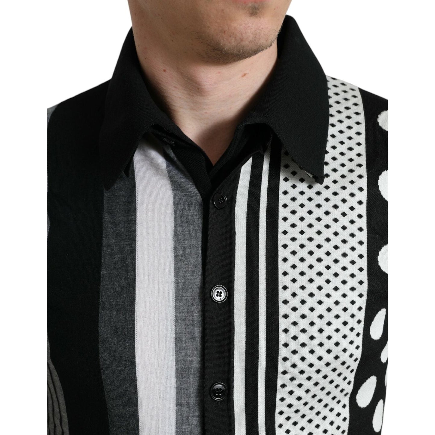 Dolce & Gabbana Black White Jumper Cardigan Polo Sweater TSH84650-46