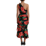 Dolce & Gabbana Black Shiny Silk Floral Print Draped Dress DR28989-44