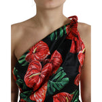 Dolce & Gabbana Black Shiny Silk Floral Print Draped Dress DR28989-44