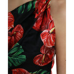 Dolce & Gabbana Black Shiny Silk Floral Print Draped Dress DR28989-44