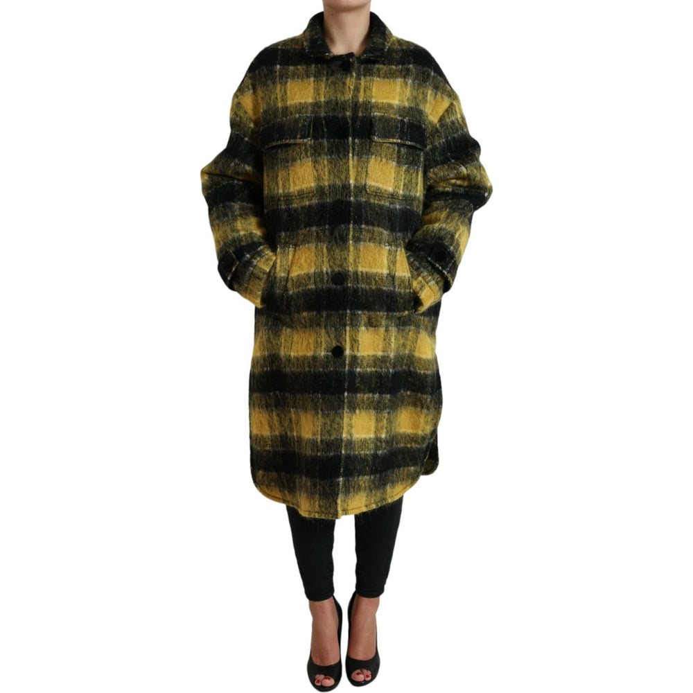 Dolce & Gabbana Yellow Plaid Long Sleeve Casual Coat Jacket JKT3693-40