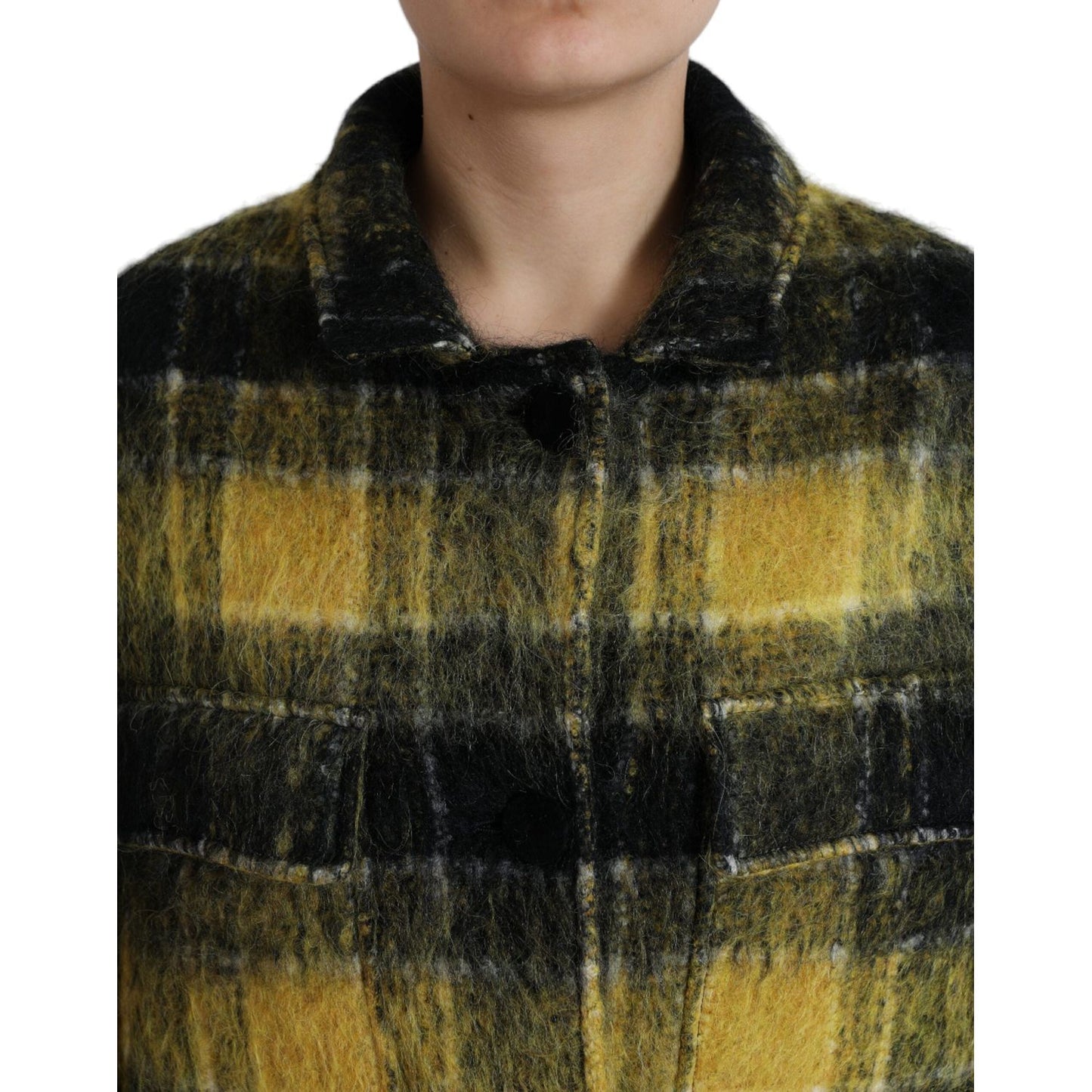 Dolce & Gabbana Yellow Plaid Long Sleeve Casual Coat Jacket JKT3693-40