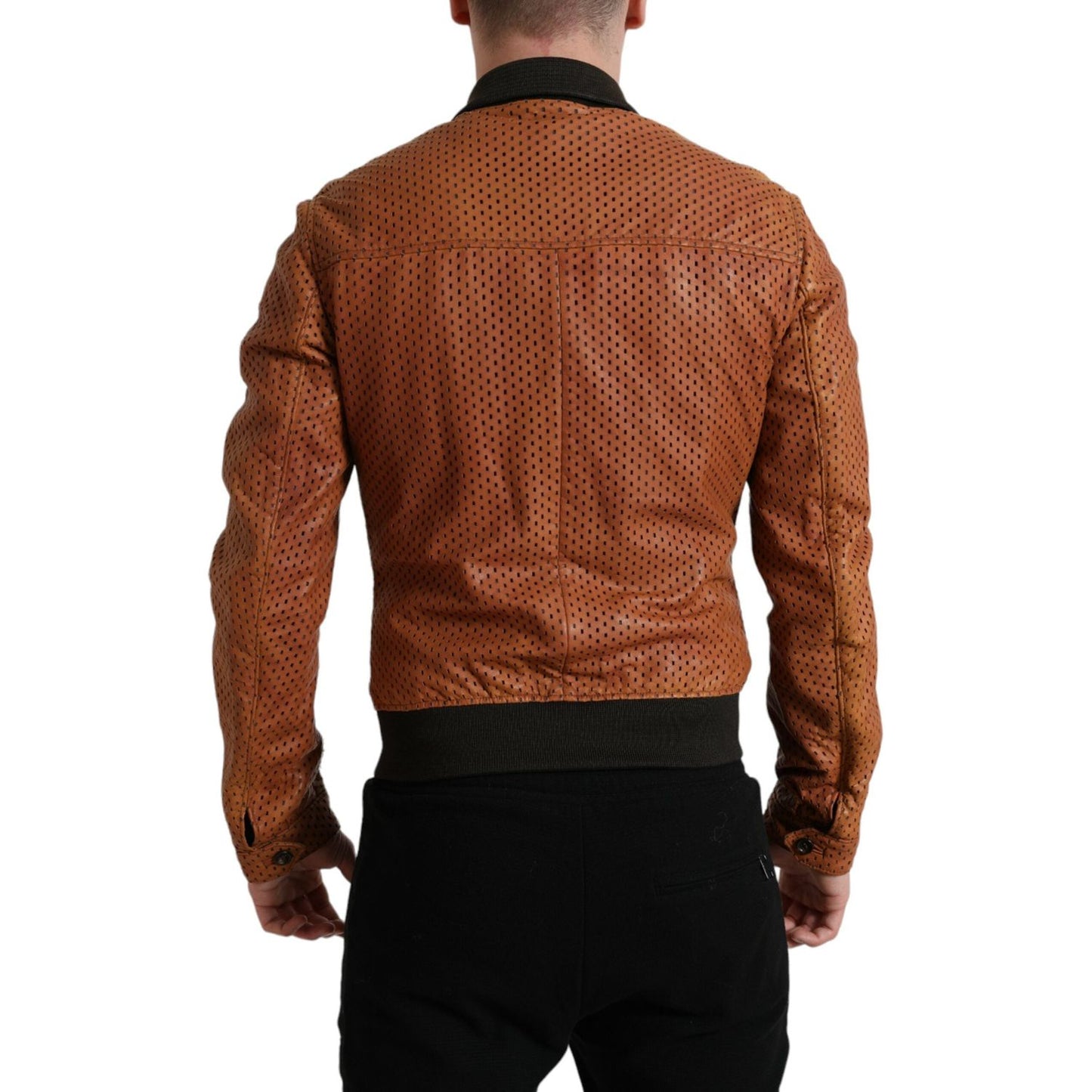 Dolce & Gabbana Brown Lambskin Leather Perforated Jacket JKT3774-48