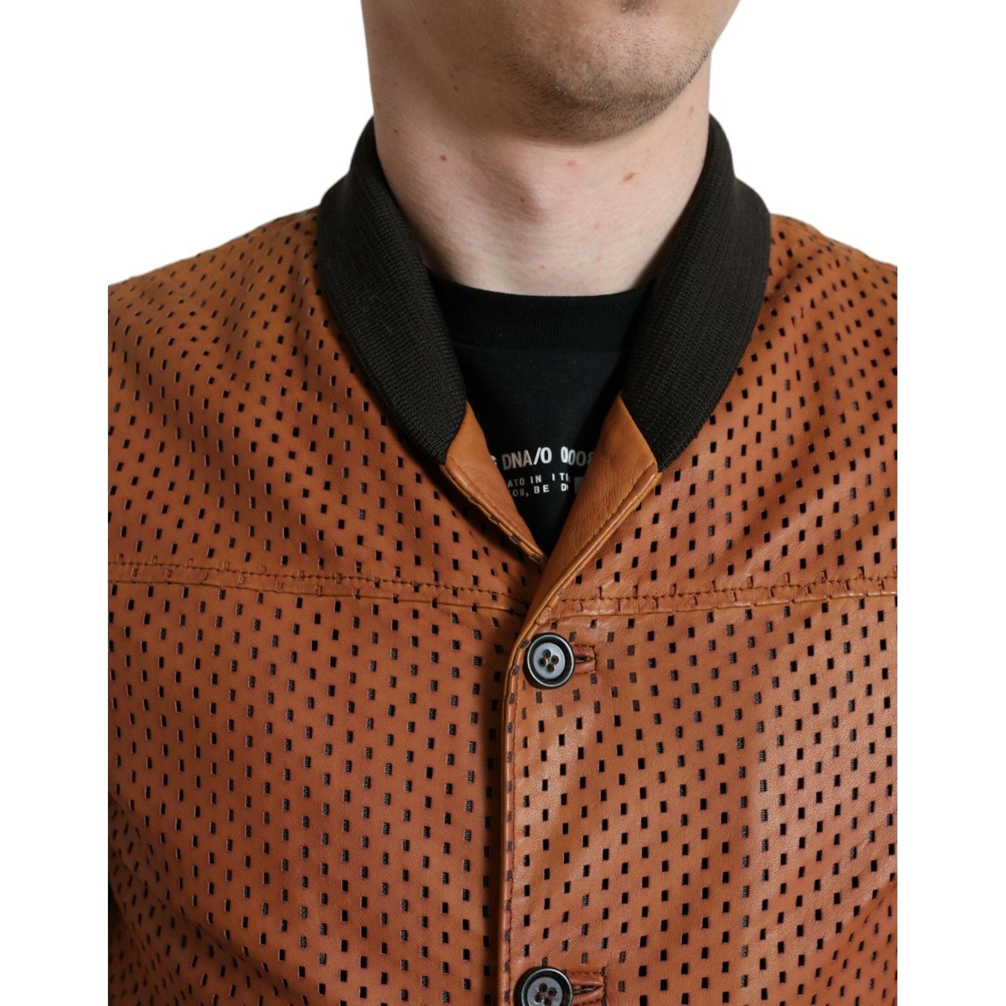 Dolce & Gabbana Brown Lambskin Leather Perforated Jacket JKT3774-48