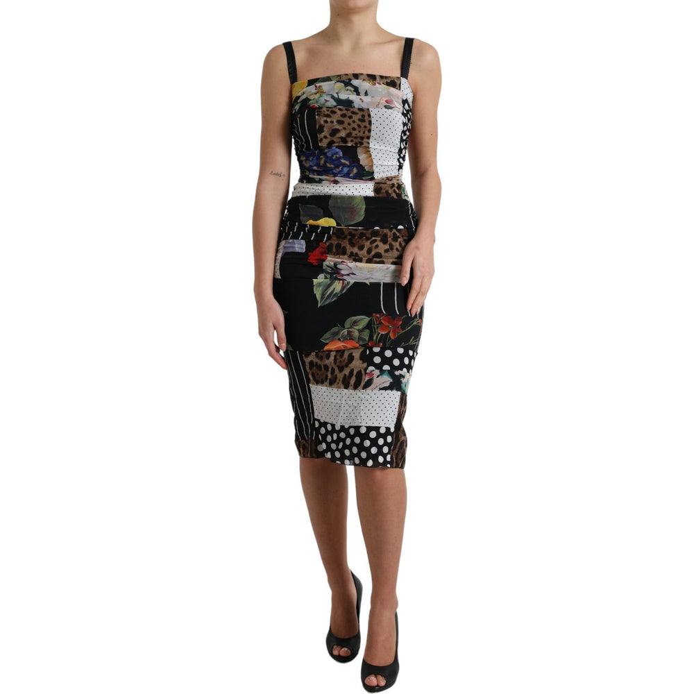 Dolce & Gabbana Multicolor Patchwork Midi Floral Leopard Bodycon Dress DR28960-40