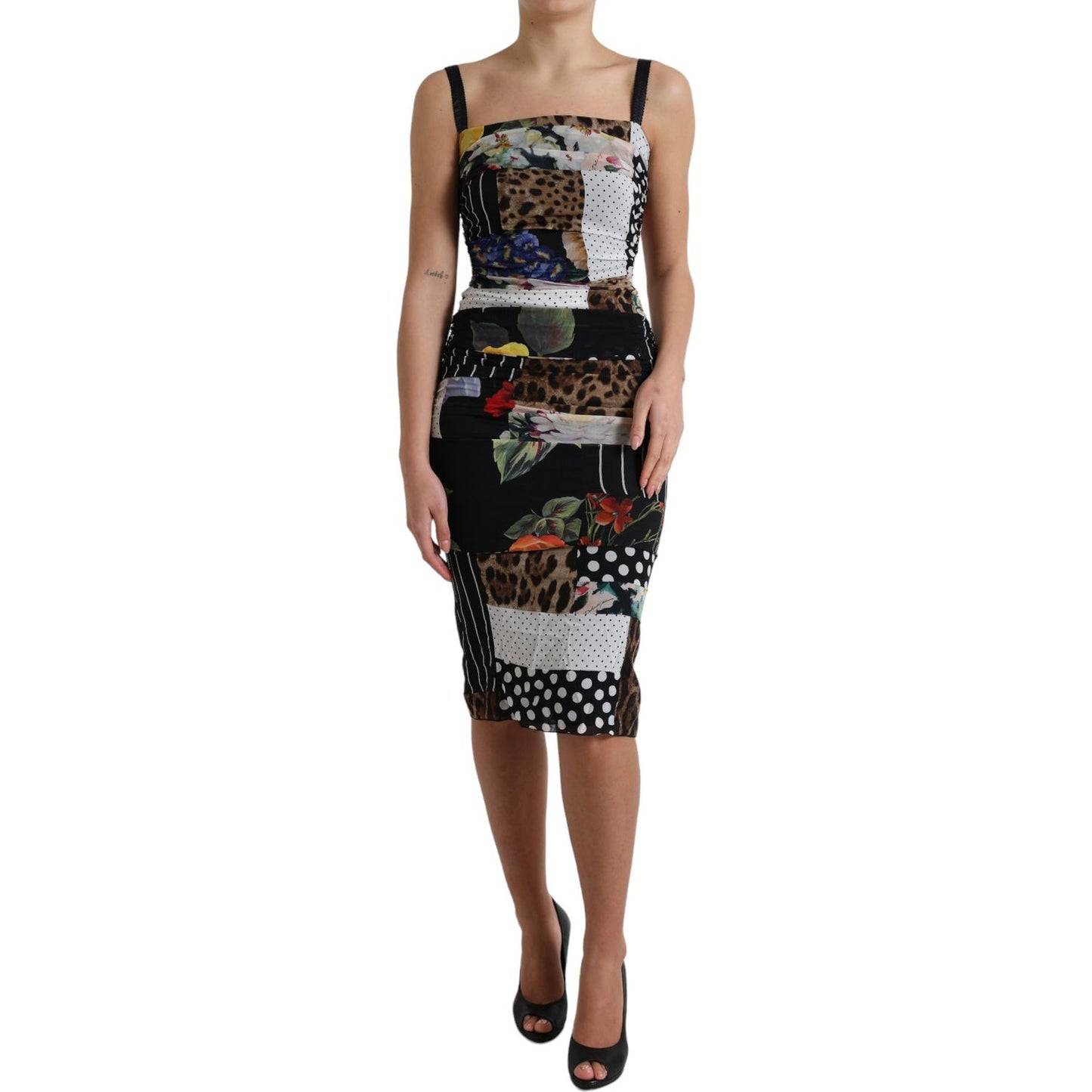Dolce & Gabbana Multicolor Patchwork Midi Floral Leopard Bodycon Dress DR28960-40