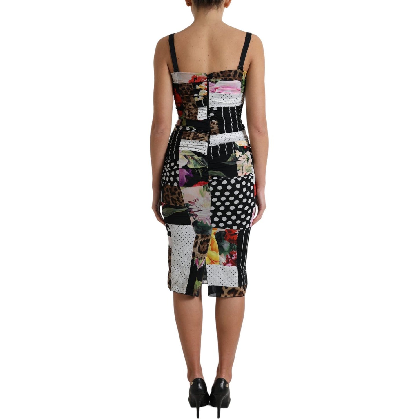 Dolce & Gabbana Multicolor Patchwork Midi Floral Leopard Bodycon Dress DR28960-40