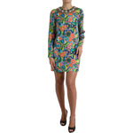 Dolce & Gabbana Multicolor Geometric Print Silk Crystals Midi Dress DR28975-40