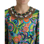 Dolce & Gabbana Multicolor Geometric Print Silk Crystals Midi Dress DR28975-40