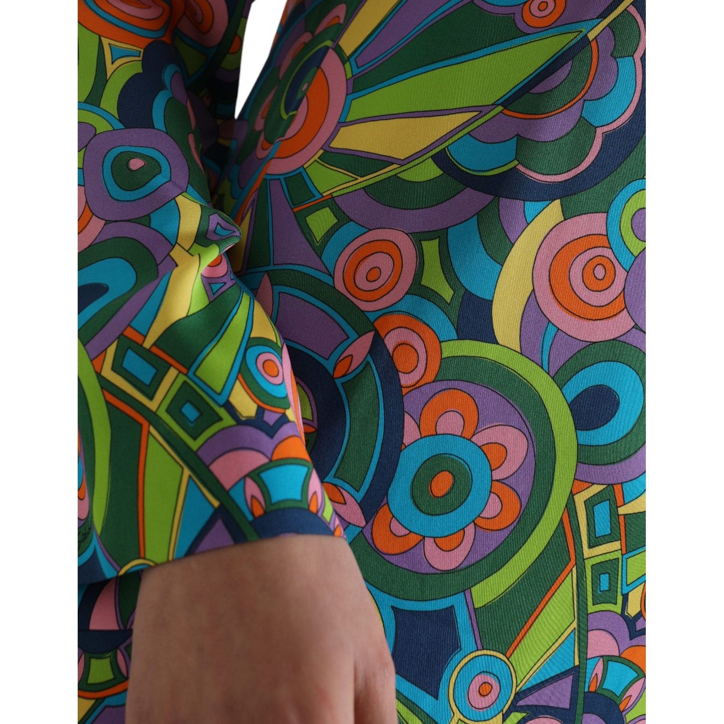 Dolce & Gabbana Multicolor Geometric Print Silk Crystals Midi Dress DR28975-40