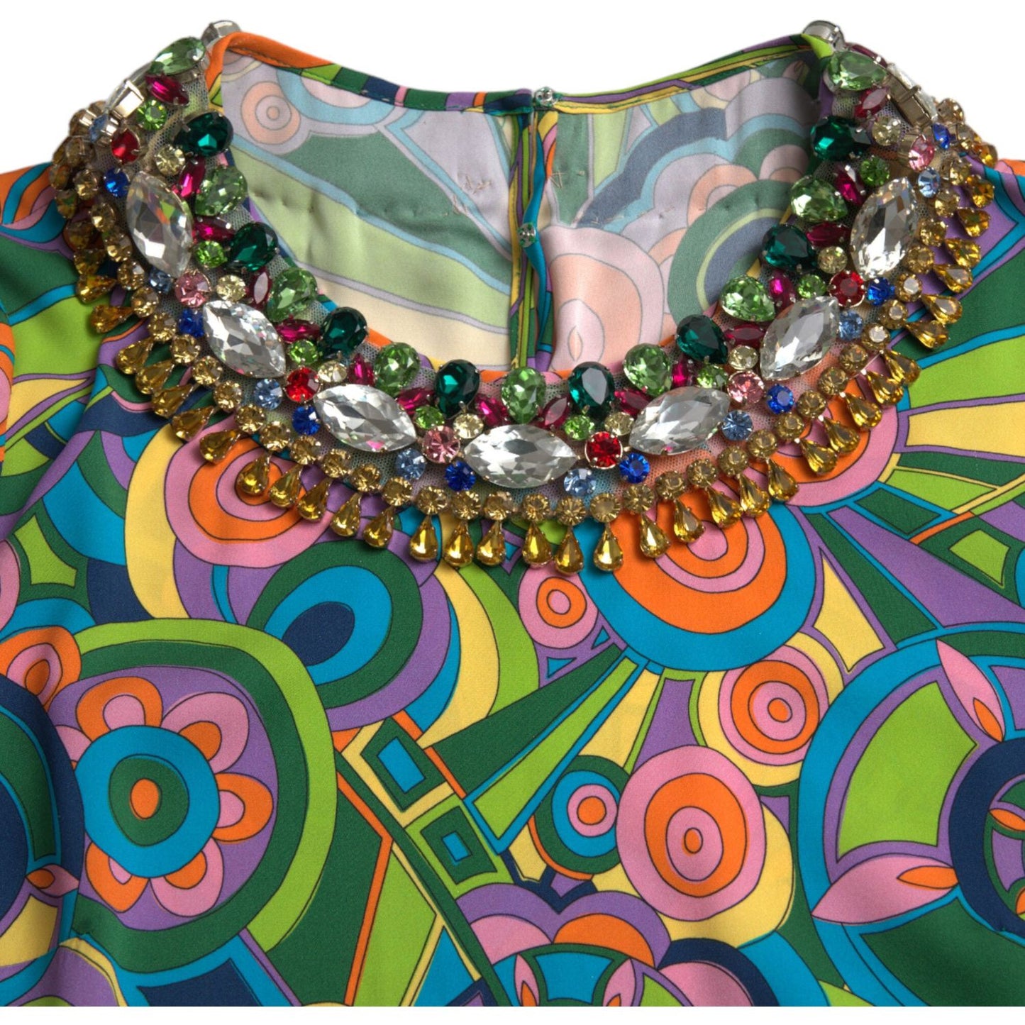 Dolce & Gabbana Multicolor Geometric Print Silk Crystals Midi Dress DR28975-40
