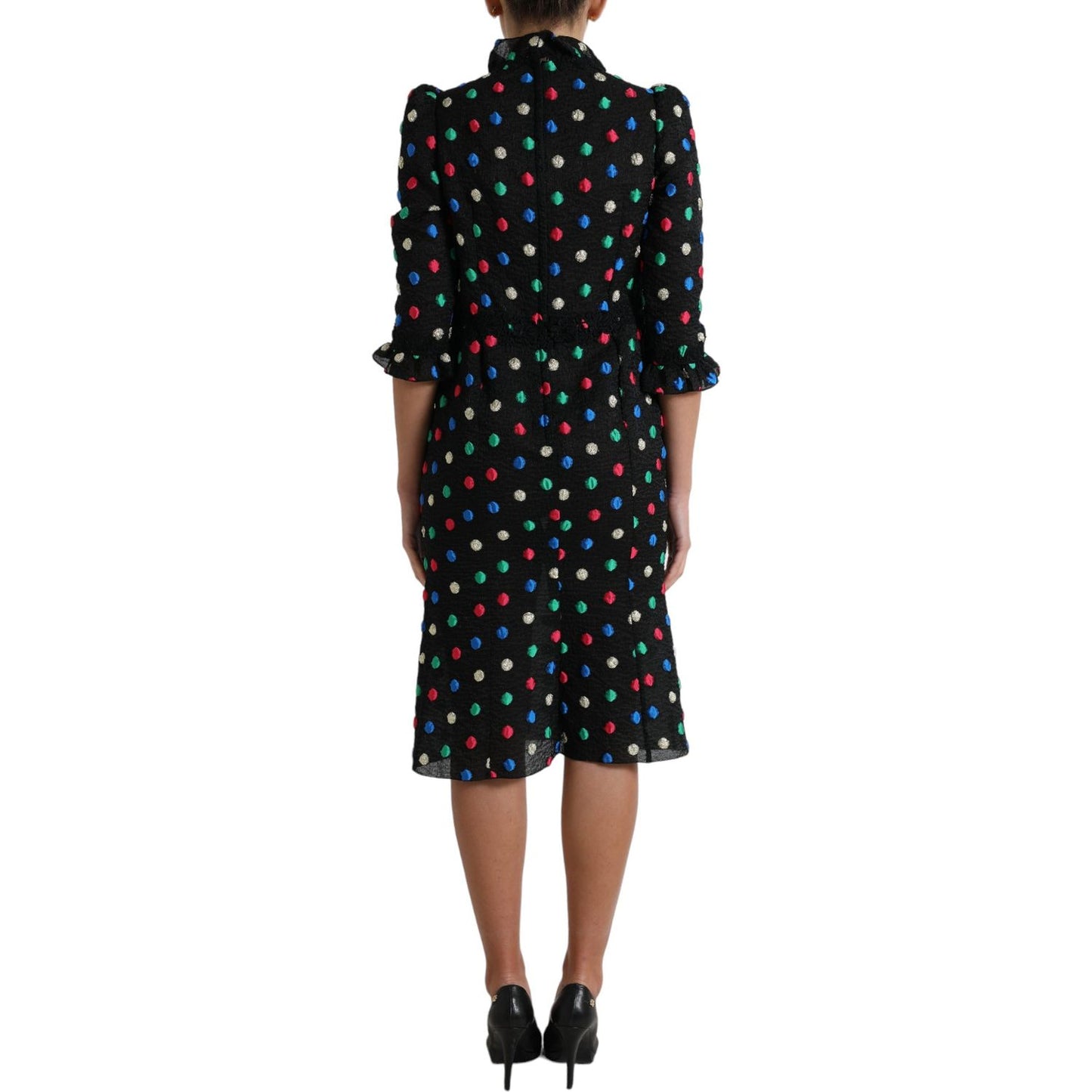 Dolce & Gabbana Black Polka Dot Ruffle Cotton Midi Dress DR28977-40
