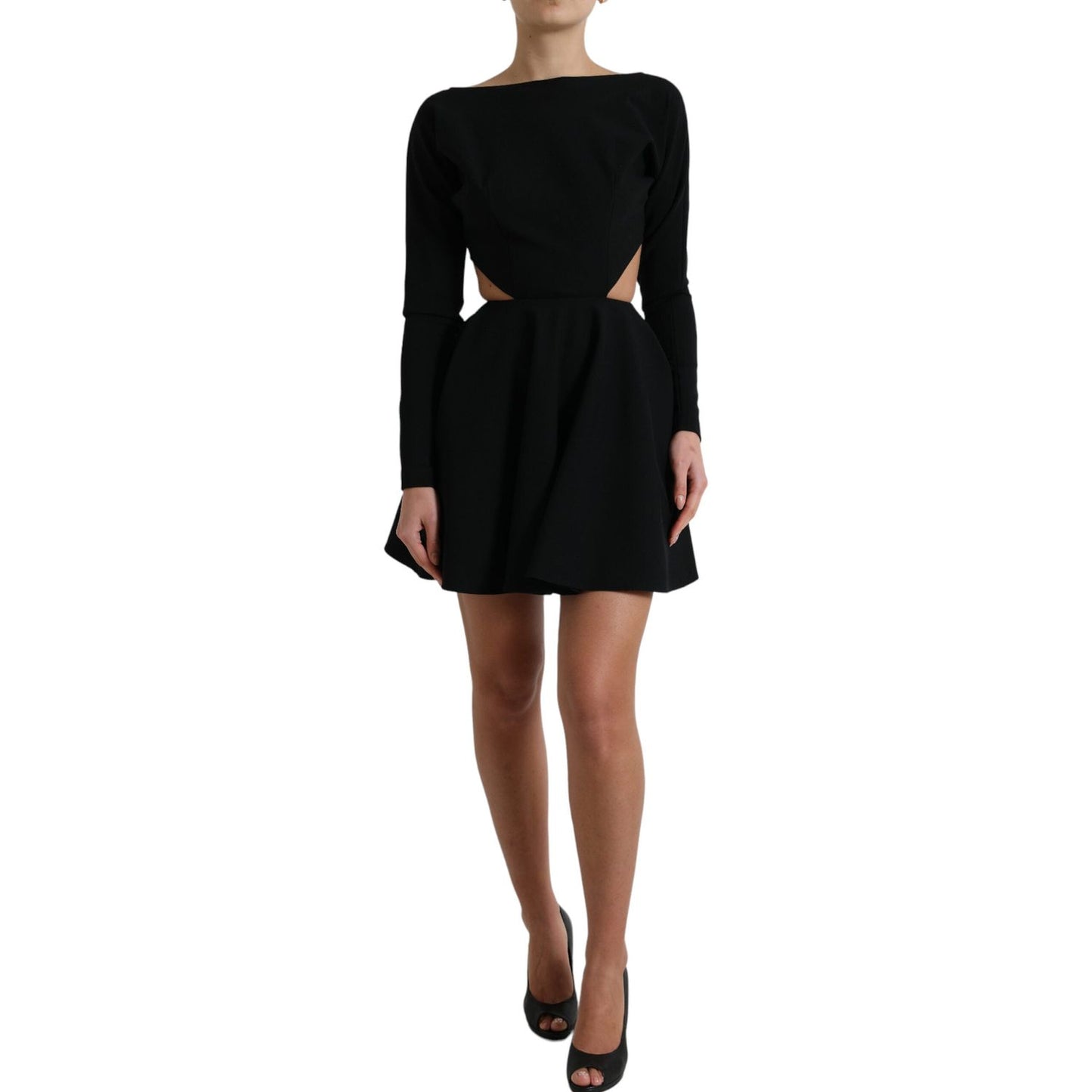 Dolce & Gabbana Black Viscose Cut Out A-line Long Sleeves Mini Dress DR28992-40