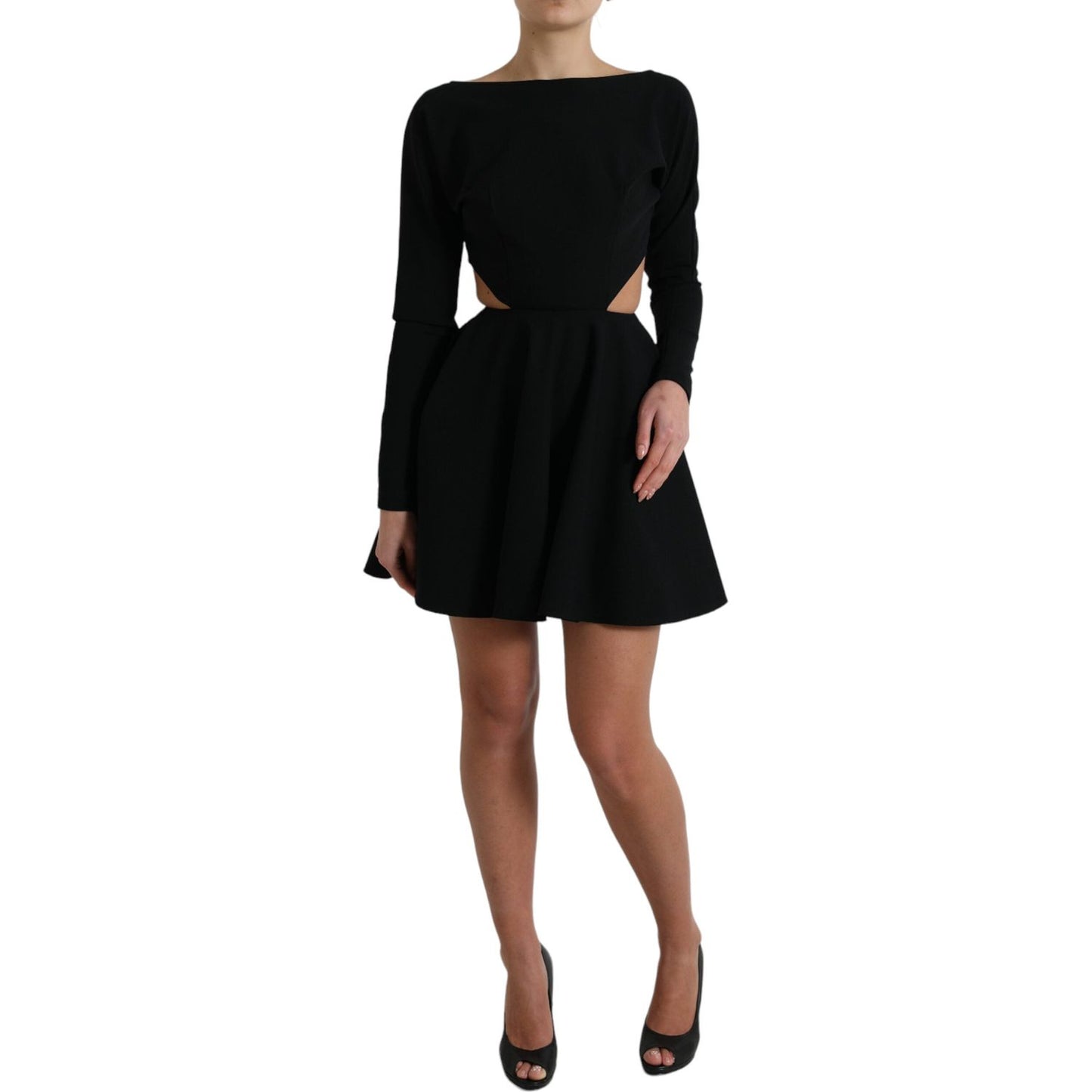 Dolce & Gabbana Black Viscose Cut Out A-line Long Sleeves Mini Dress DR28992-40