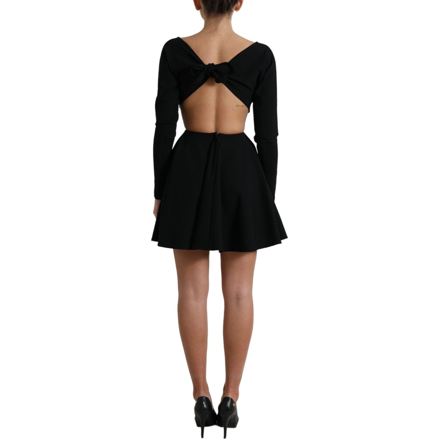 Dolce & Gabbana Black Viscose Cut Out A-line Long Sleeves Mini Dress DR28992-40