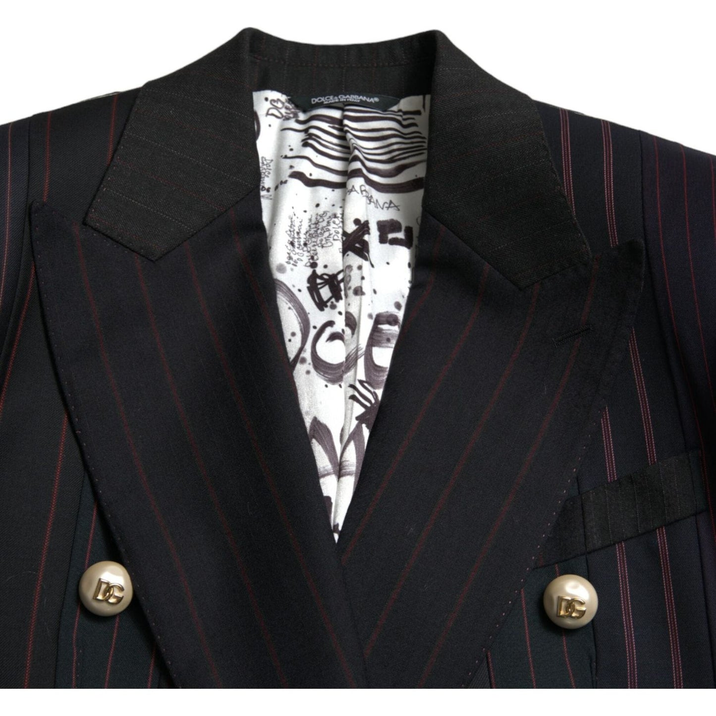 Dolce & Gabbana Black Striped SICILIA Double Breasted Jacket JKT3730-44