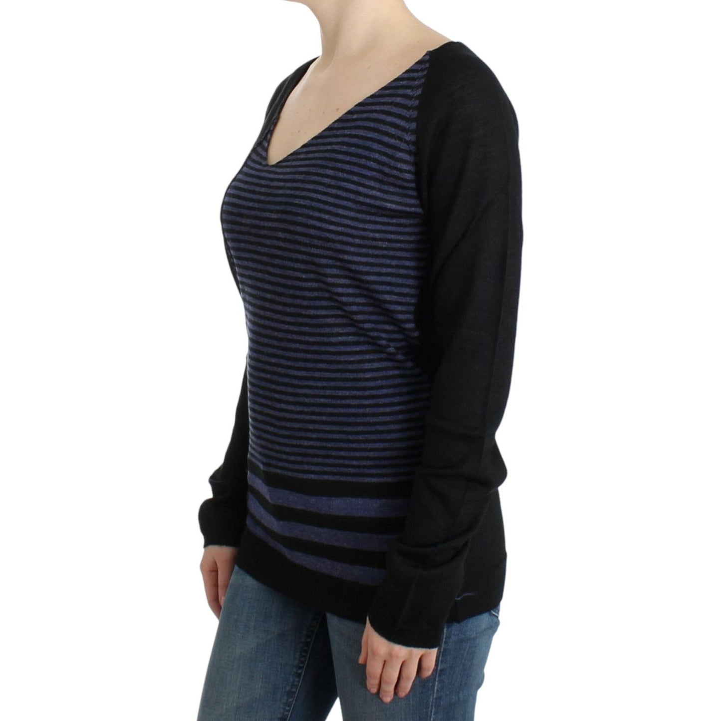 Costume National Black striped V-neck sweater