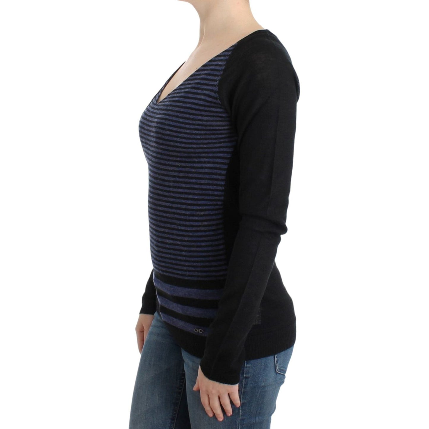 Costume National Black striped V-neck sweater SIG12050-2