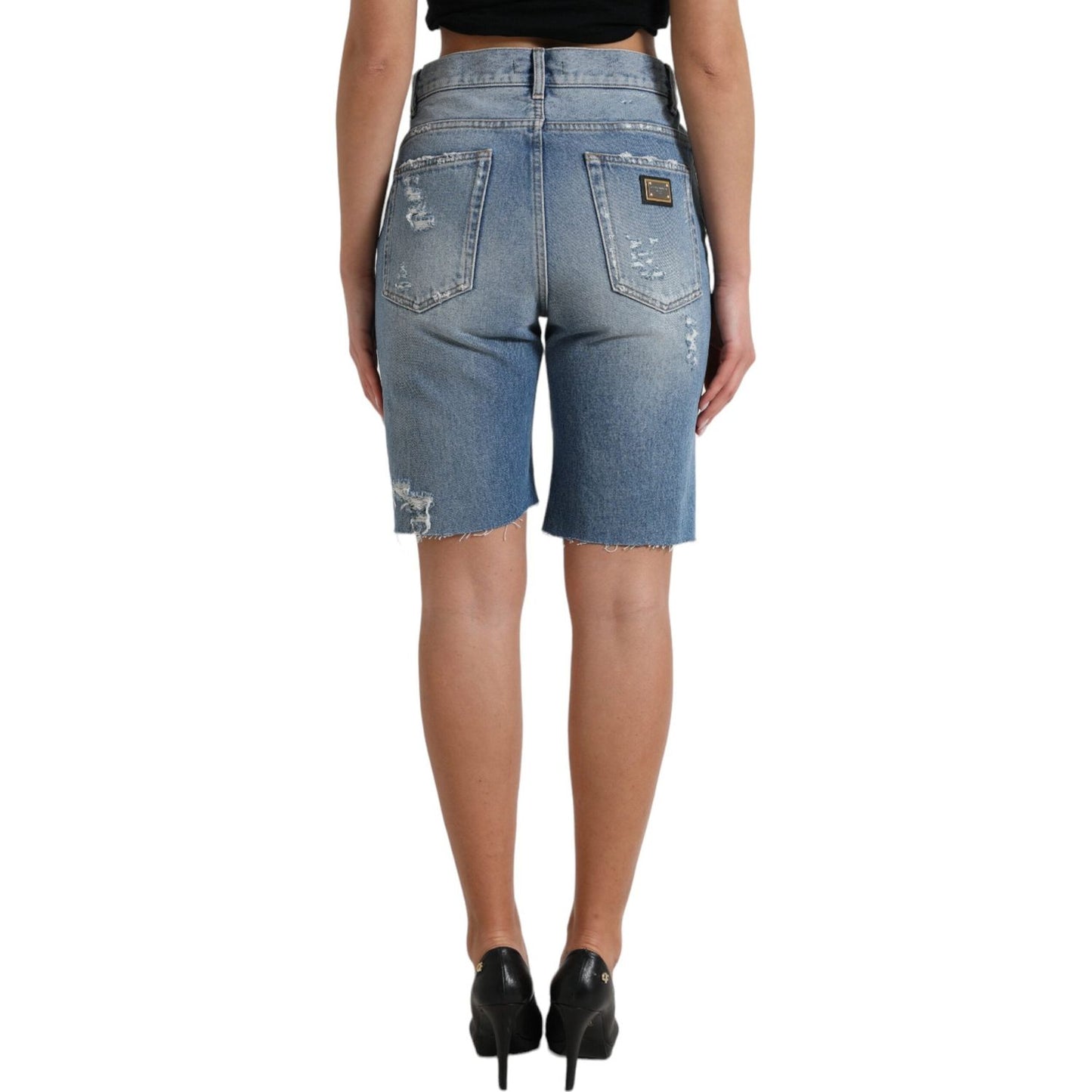 Dolce & Gabbana Blue Tattered Embellished Bermuda Shorts PAN74919-40