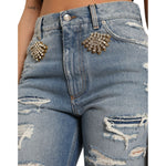 Dolce & Gabbana Blue Tattered Embellished Bermuda Shorts PAN74919-40