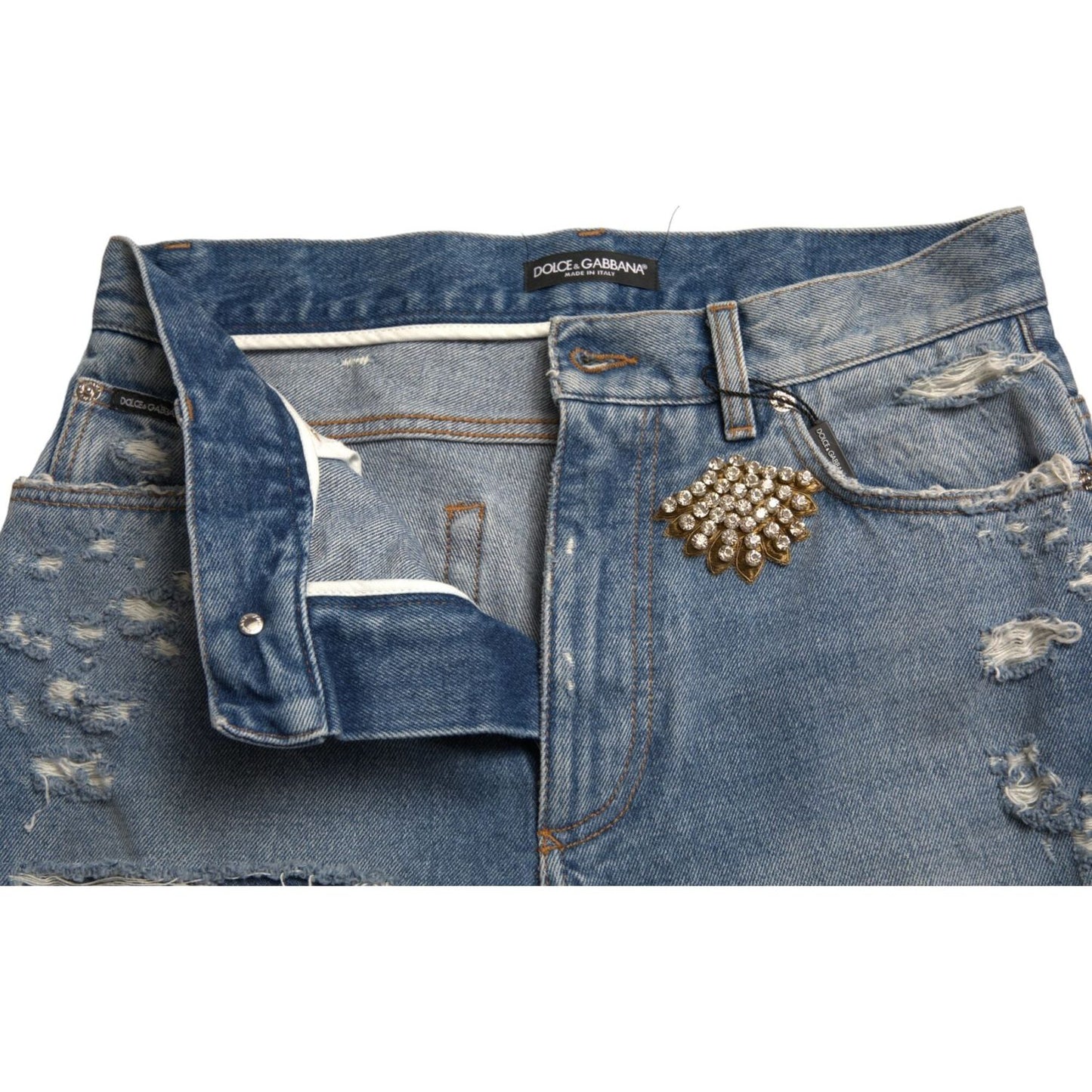 Dolce & Gabbana Blue Tattered Embellished Bermuda Shorts PAN74919-40