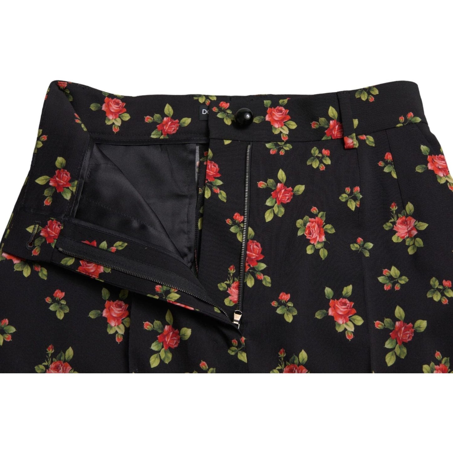 Dolce & Gabbana Black Floral Wool High Waist Tapered Pants PAN74954-40