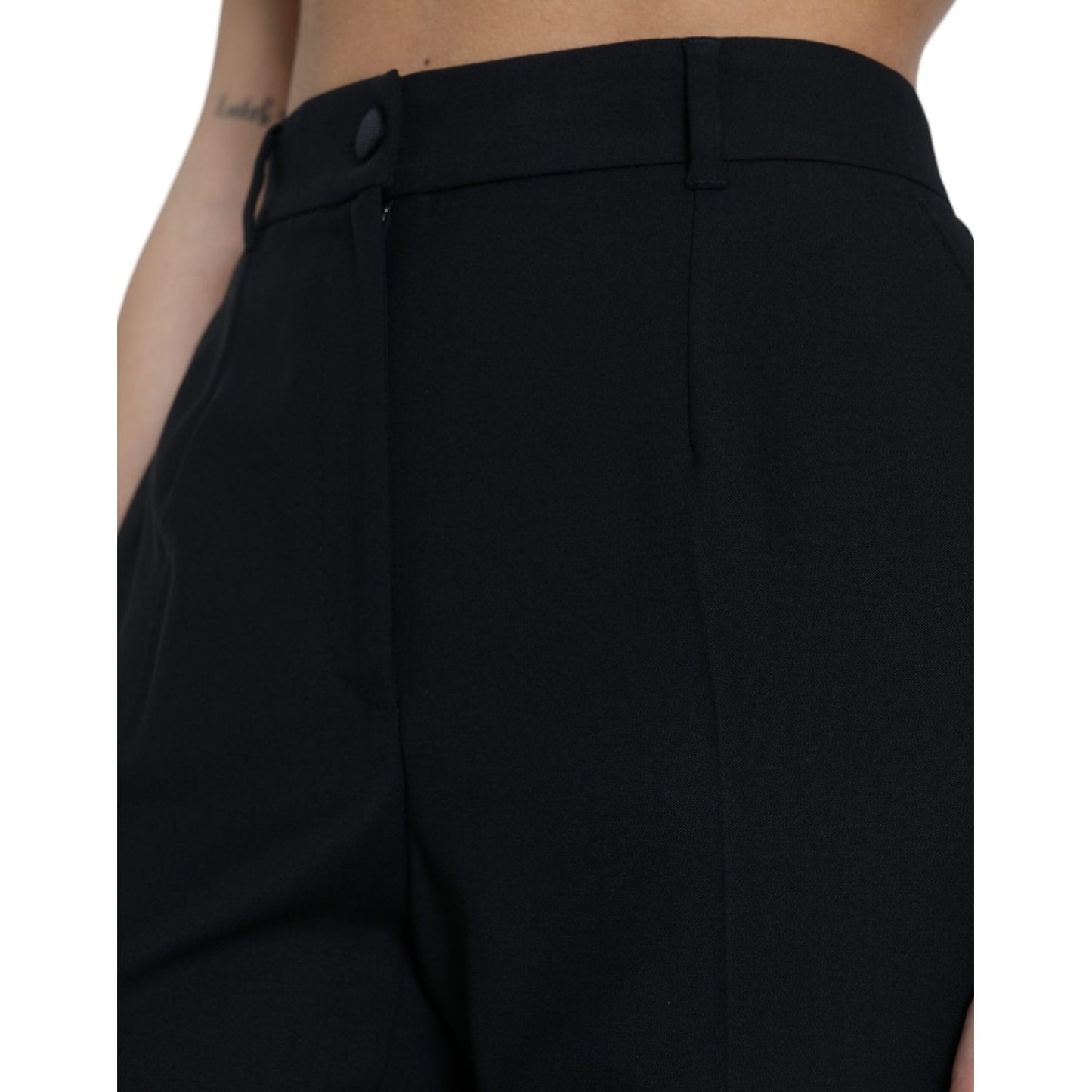 Dolce & Gabbana Black Wool High Waist Straight Pants PAN74978-46
