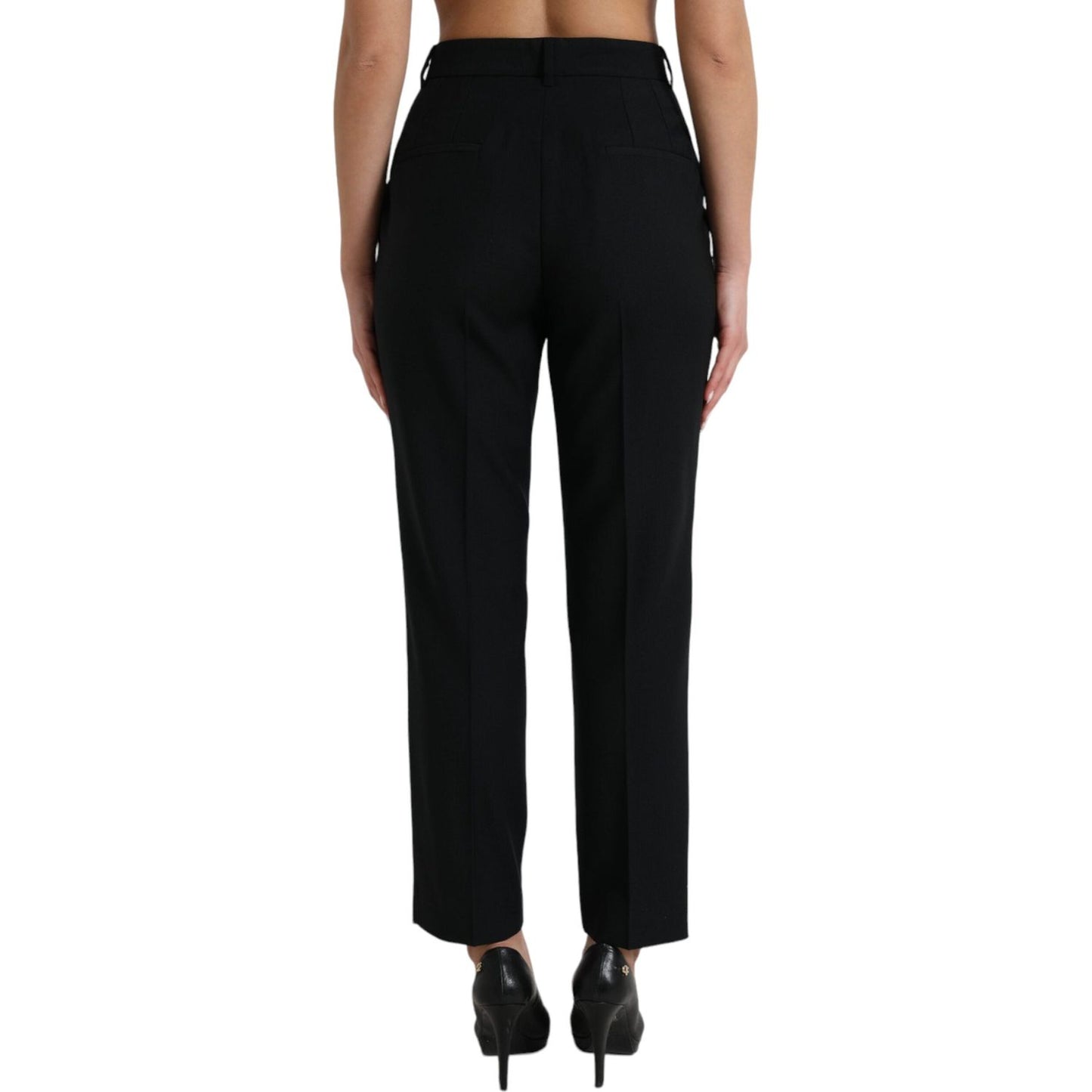 Dolce & Gabbana Black Wool High Waist Straight Pants PAN74978-46
