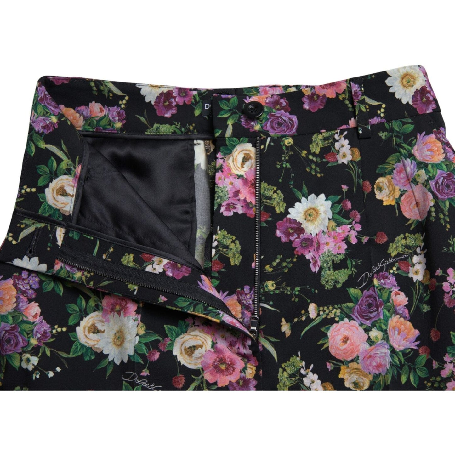 Dolce & Gabbana Black Floral Wool High Waist Wide Leg Pants PAN74959-40
