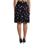 Dolce & Gabbana Black Rose High Waist A-line Knee Length Skirt SKI1947-40