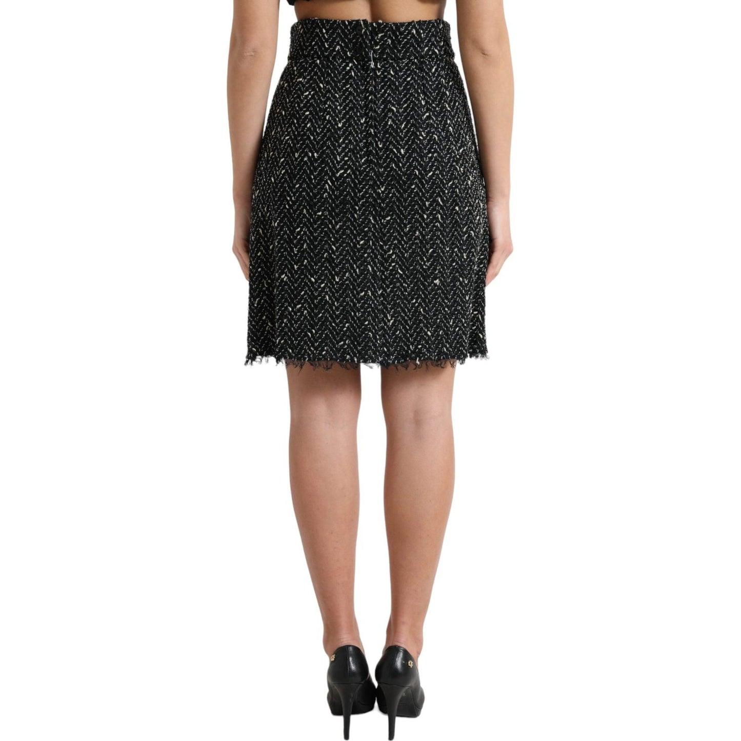 Dolce & Gabbana Black Wool Knit Tweed High Waist Mini Skirt SKI1948-40