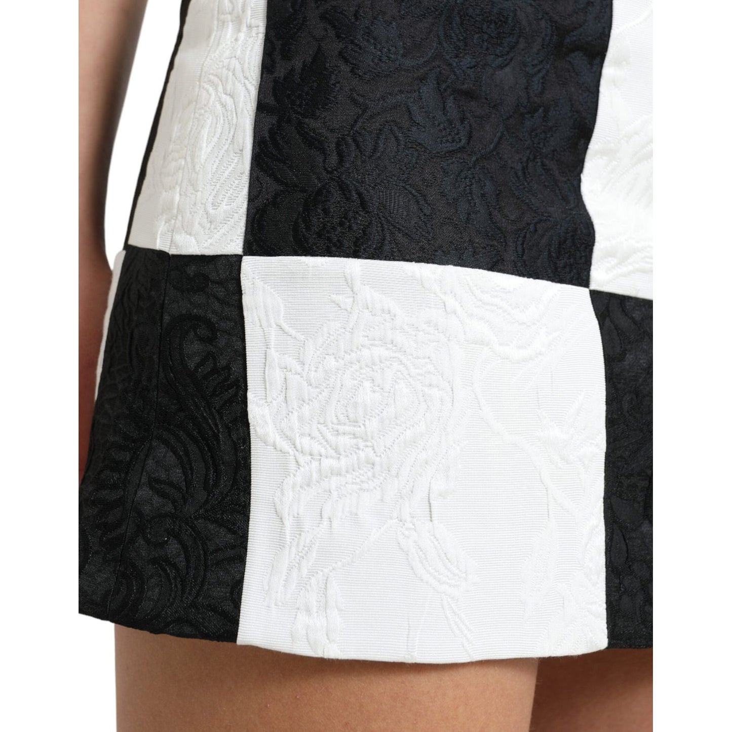 Dolce & Gabbana Black White Floral Brocade High Waist Skirt SKI1975-40