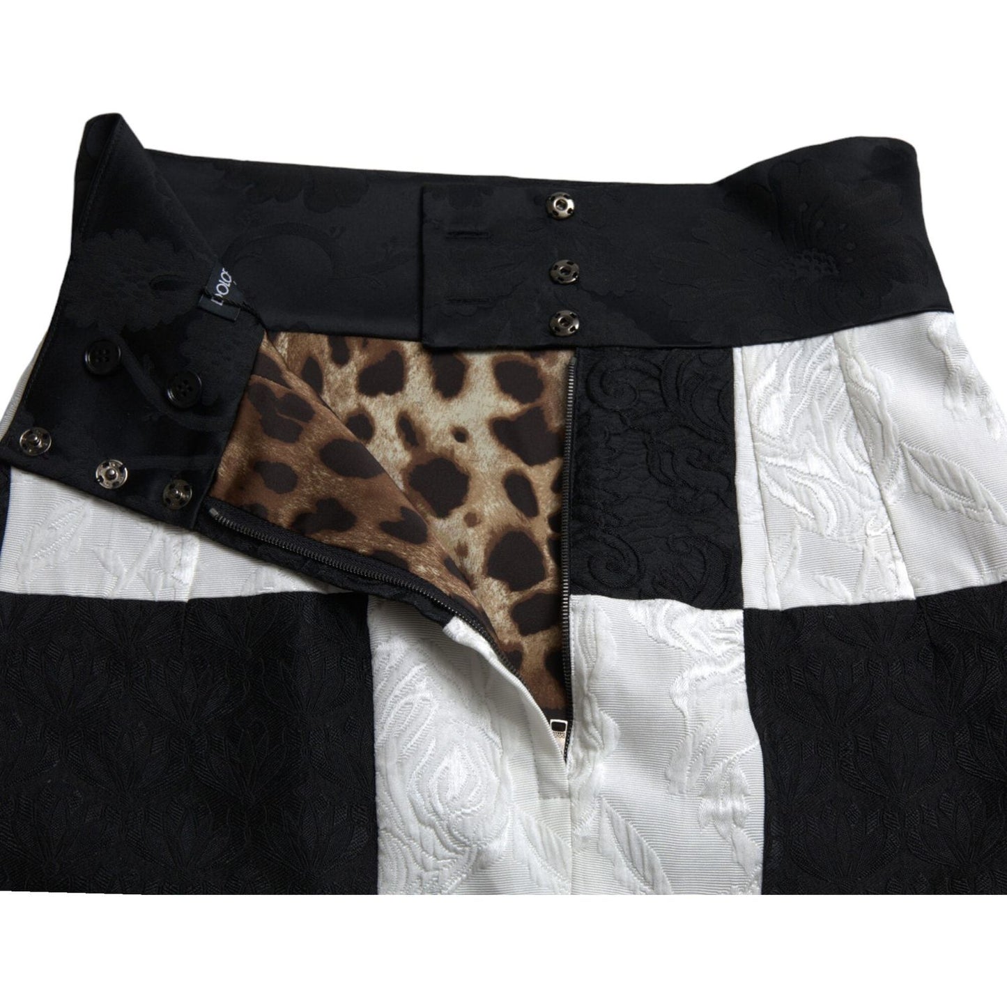 Dolce & Gabbana Black White Floral Brocade High Waist Skirt SKI1975-40