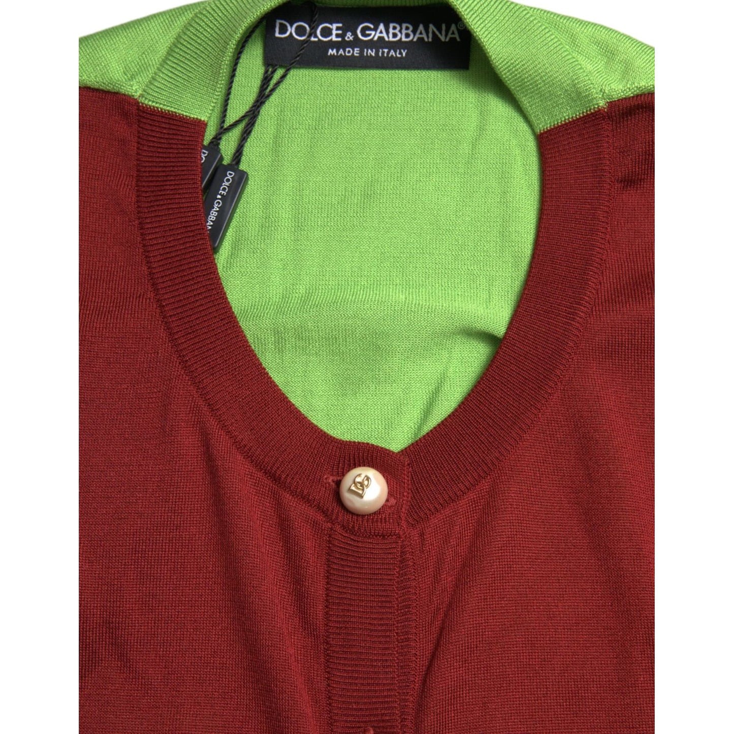 Dolce & Gabbana Multicolor Cardigan Color Block Silk Crewneck Sweater TSH84215-50