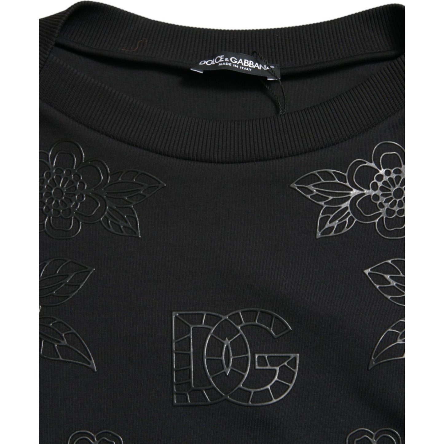 Dolce & Gabbana Black Pullover Floral Logo Applique Sweater TSH84221-40
