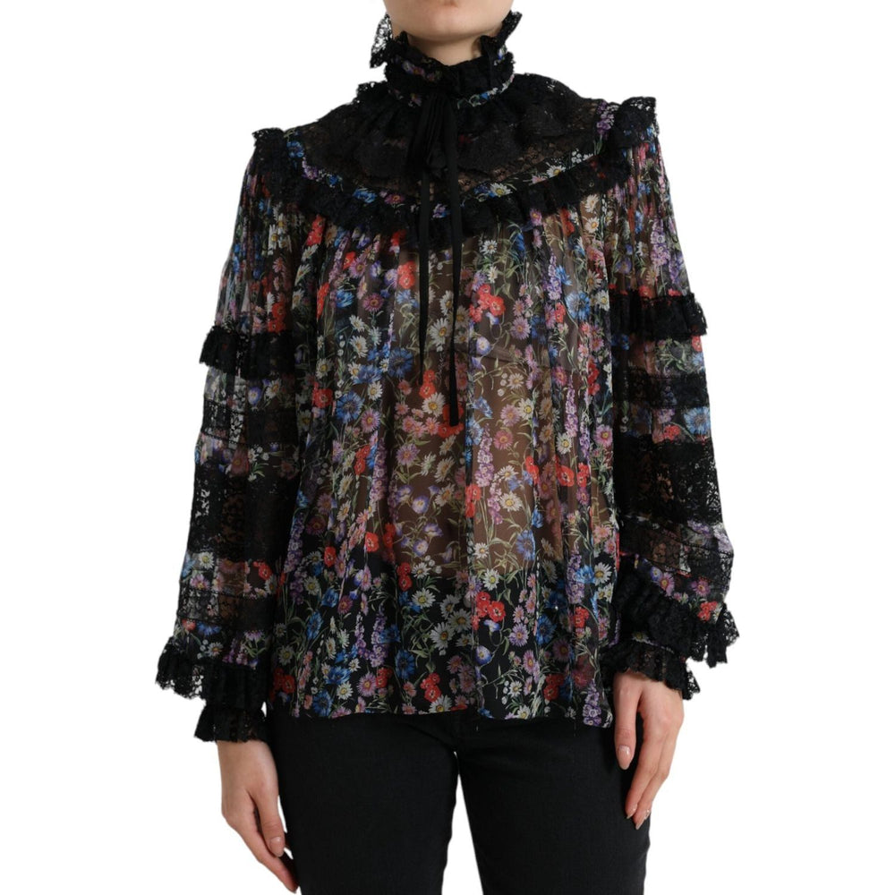Dolce & Gabbana Black Floral Print Long Sleeves Blouse Top TSH84233-40