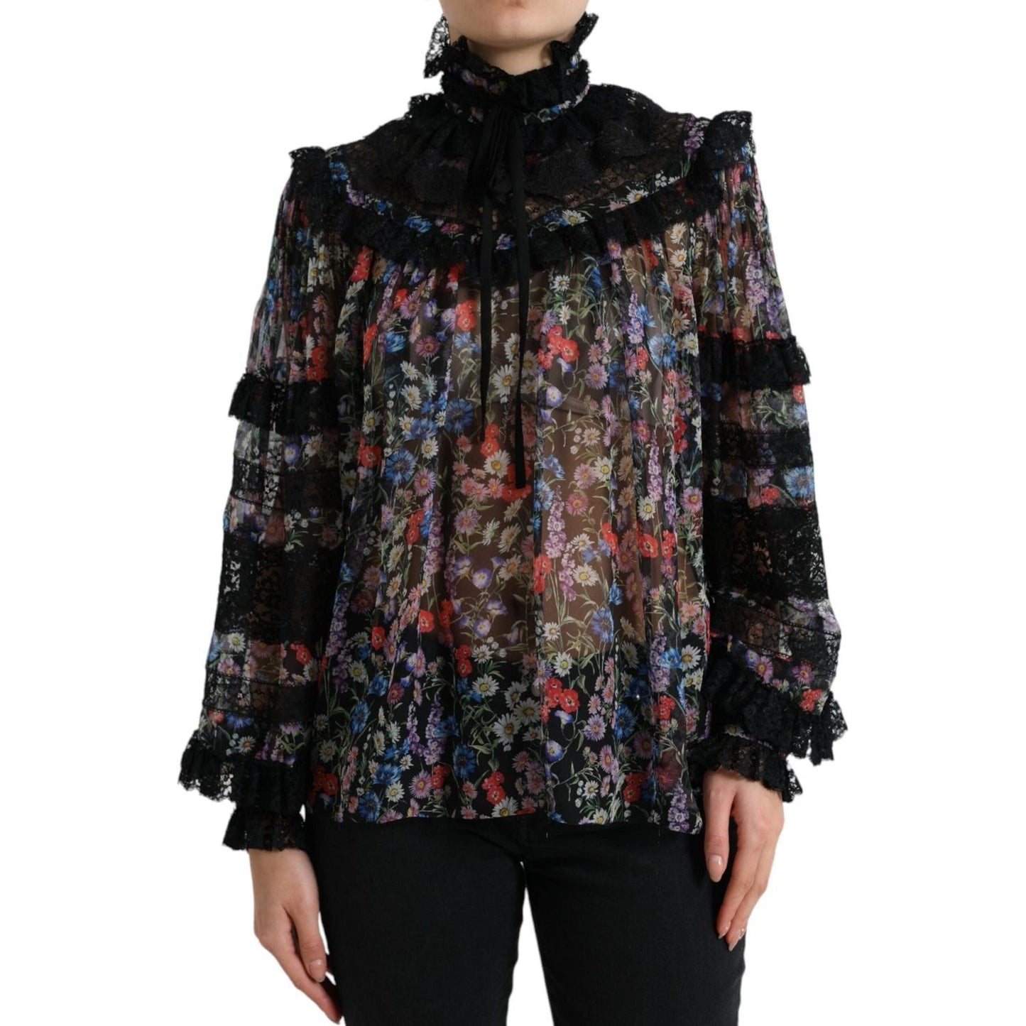 Dolce & Gabbana Black Floral Print Long Sleeves Blouse Top TSH84233-40