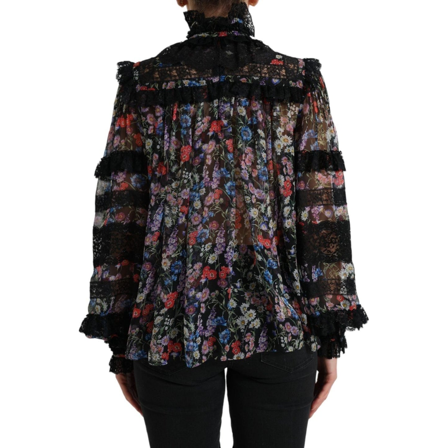 Dolce & Gabbana Black Floral Print Long Sleeves Blouse Top TSH84233-40