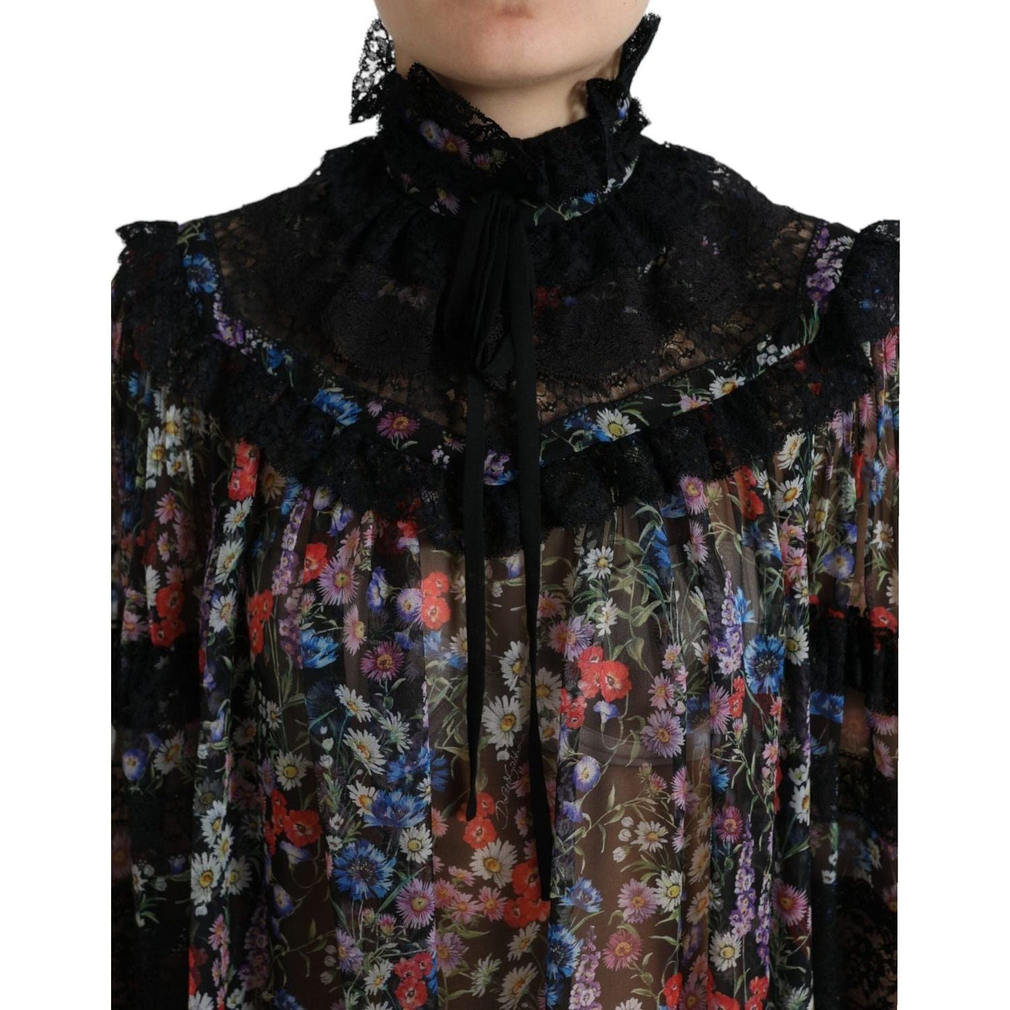 Dolce & Gabbana Black Floral Print Long Sleeves Blouse Top TSH84233-40