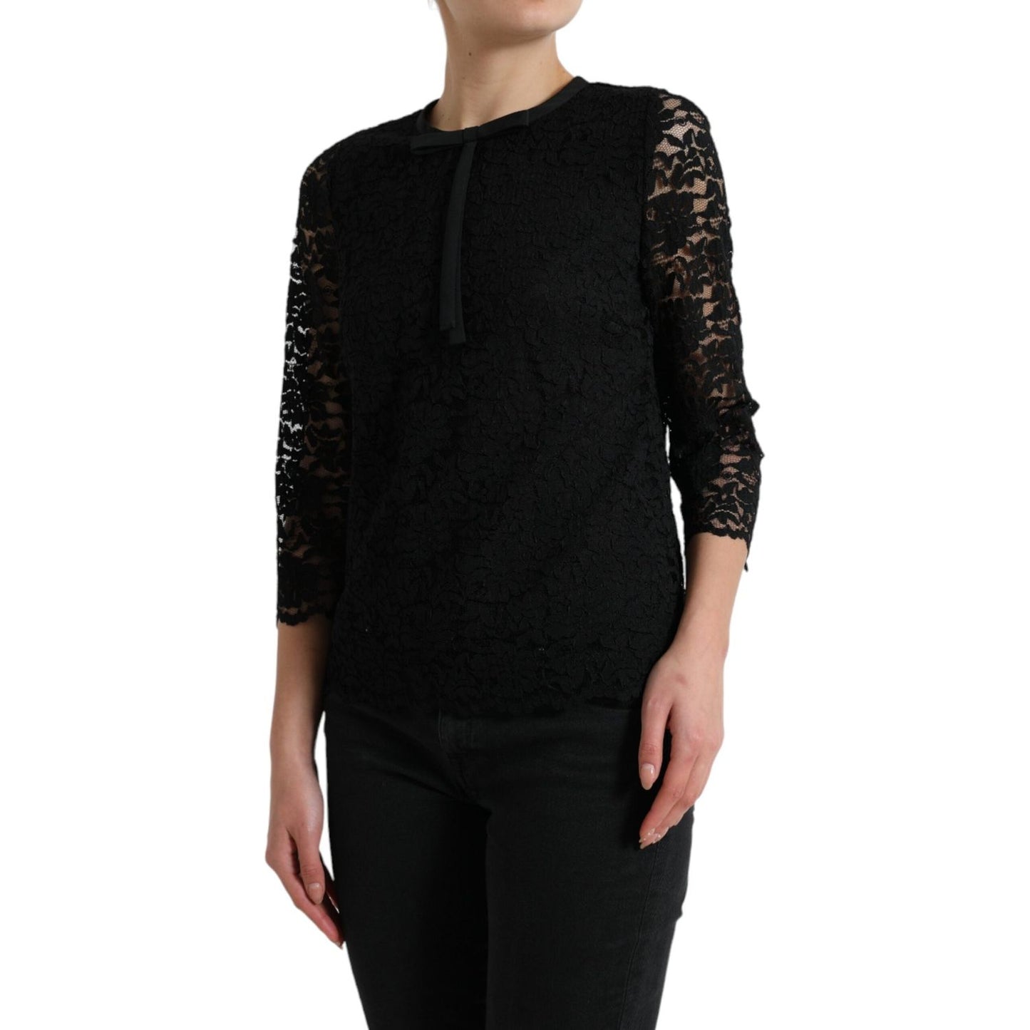 Dolce & Gabbana Black STAFF Blouse Floral Lace Nylon Top TSH84236-42