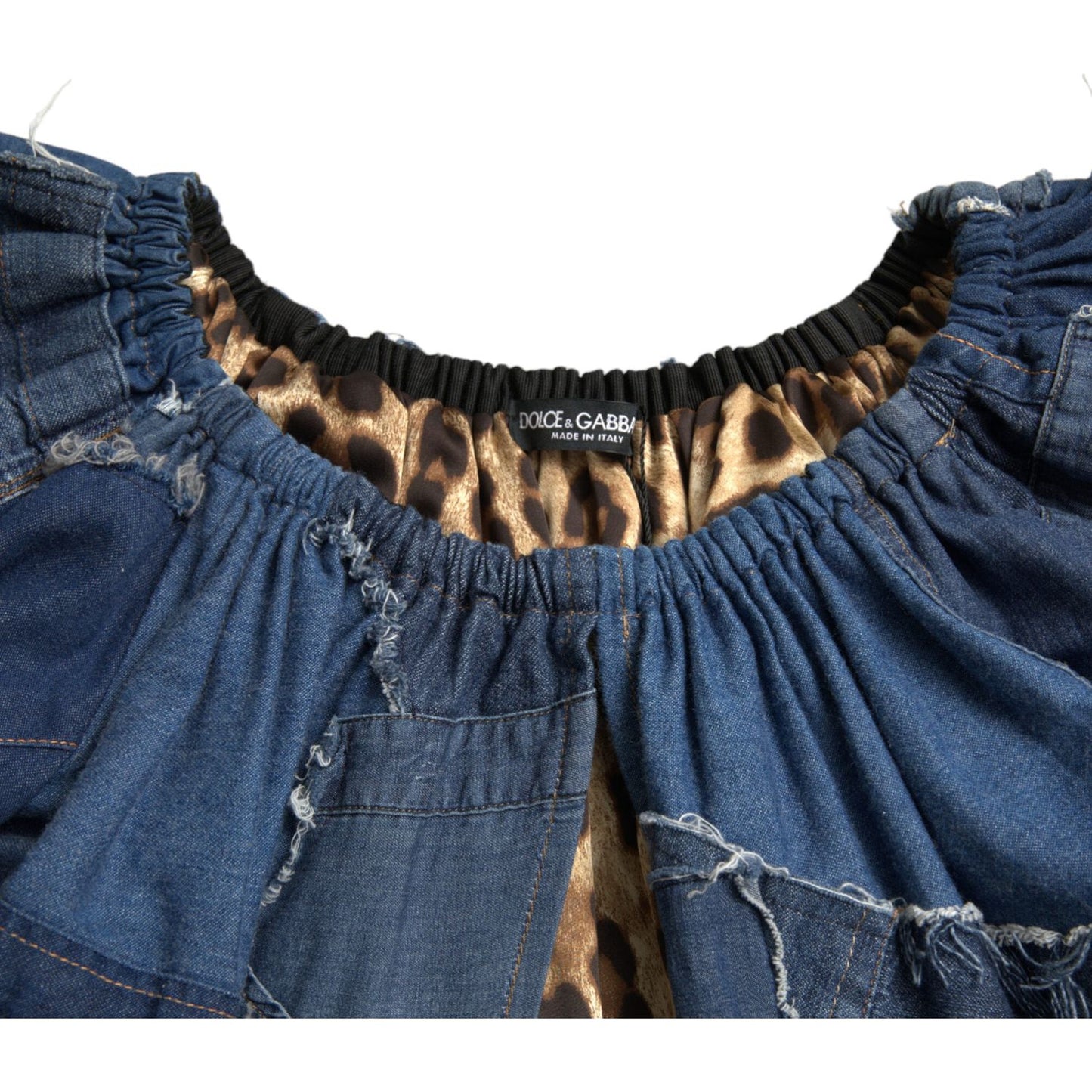 Dolce & Gabbana Blue Patchwork Short Sleeves Denim Blouse Top TSH84269-40