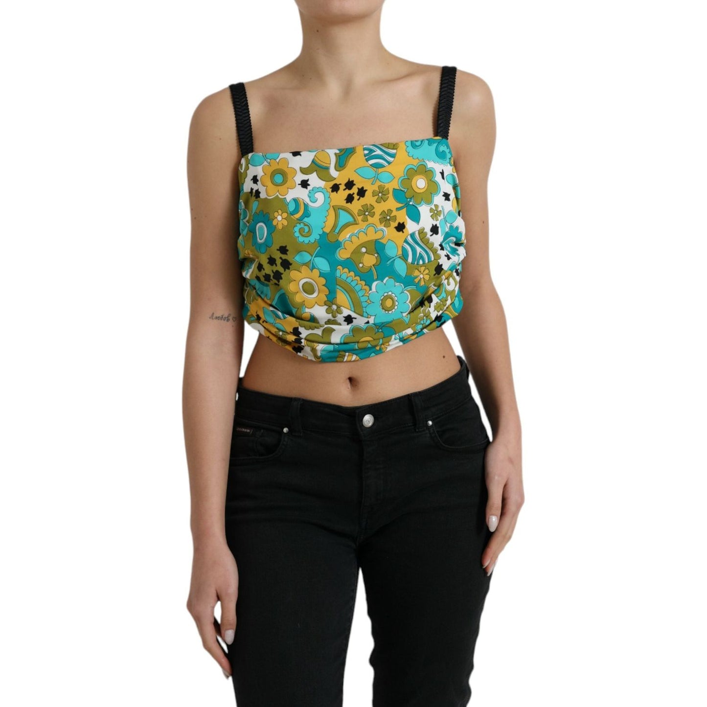 Dolce & Gabbana Multicolor Floral Sleeveless Cropped Top TSH84302-50
