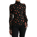 Dolce & Gabbana Black Rose Print Turtle Neck Blouse Top TSH84235-40