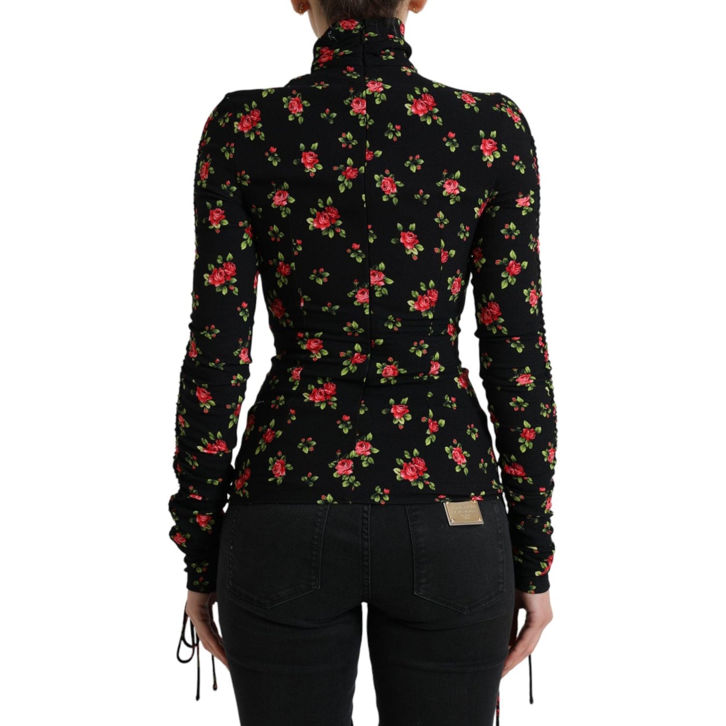 Dolce & Gabbana Black Rose Print Turtle Neck Blouse Top TSH84235-40