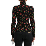 Dolce & Gabbana Black Rose Print Turtle Neck Blouse Top TSH84235-40