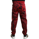 Dolce & Gabbana Red Black Leopard Stretch Jogger Pants PAN75025-56
