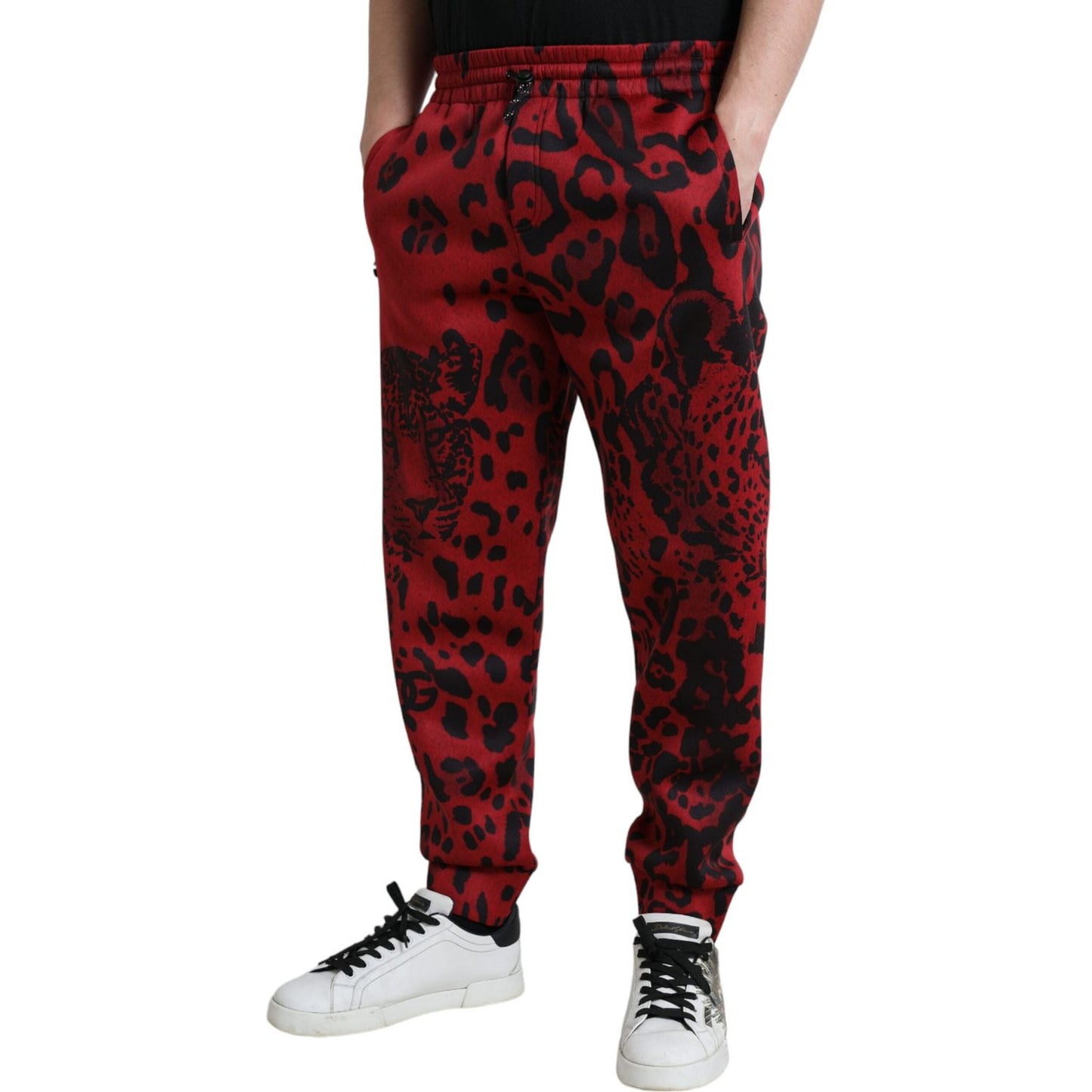 Dolce & Gabbana Red Black Leopard Stretch Jogger Pants PAN75025-56