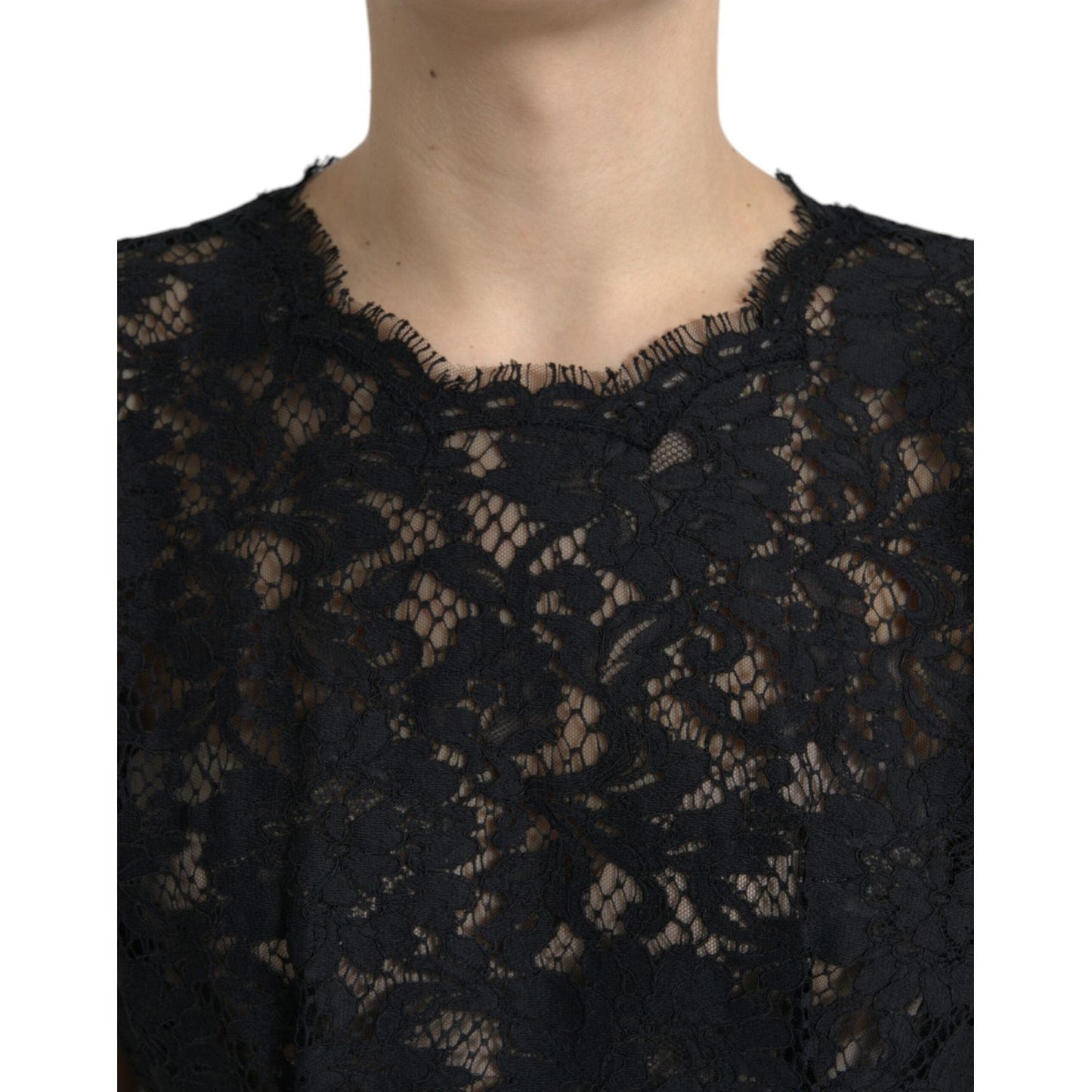 Dolce & Gabbana Black Floral Lace Cotton A-line Mini Dress DR28732-42