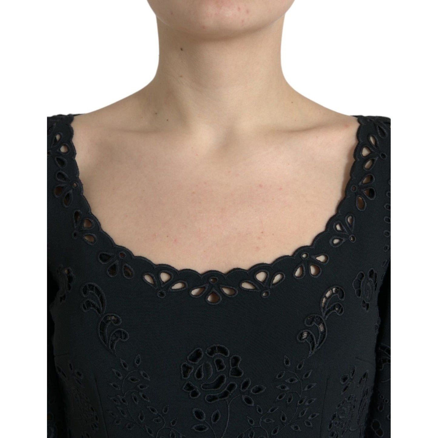 Dolce & Gabbana Black Floral Lace Viscose Bodycon Midi Dress DR281010-40
