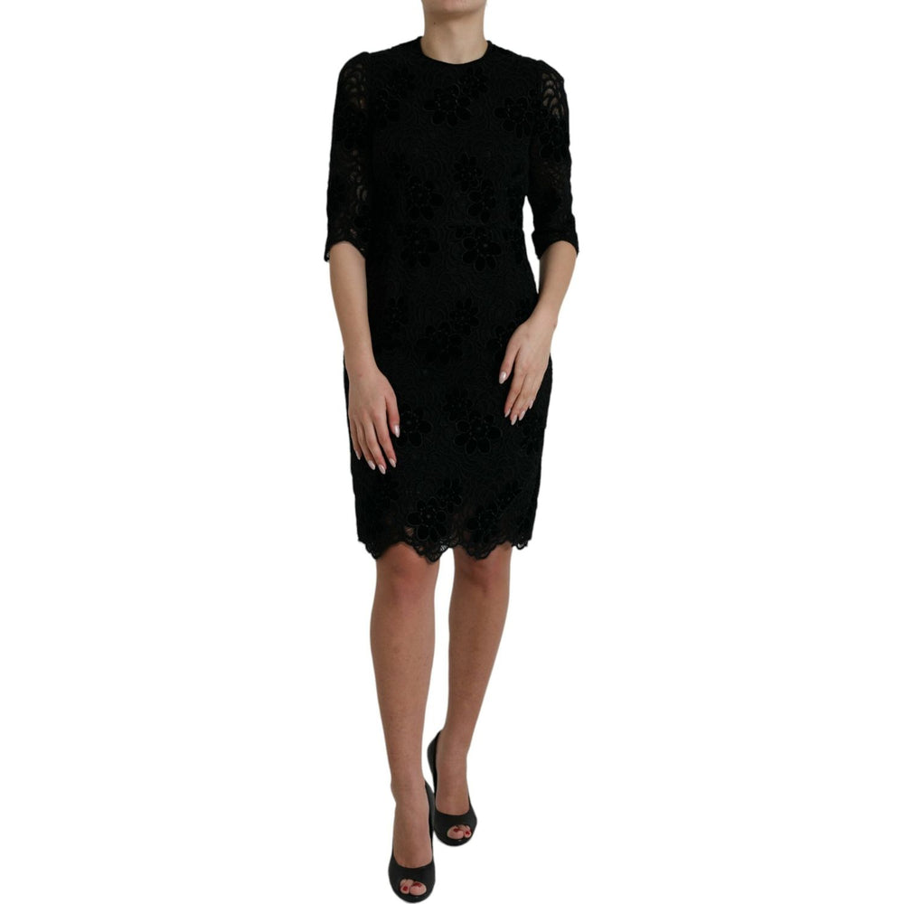 Dolce & Gabbana Black Floral Lace Cotton Bodycon Dress DR281038-40